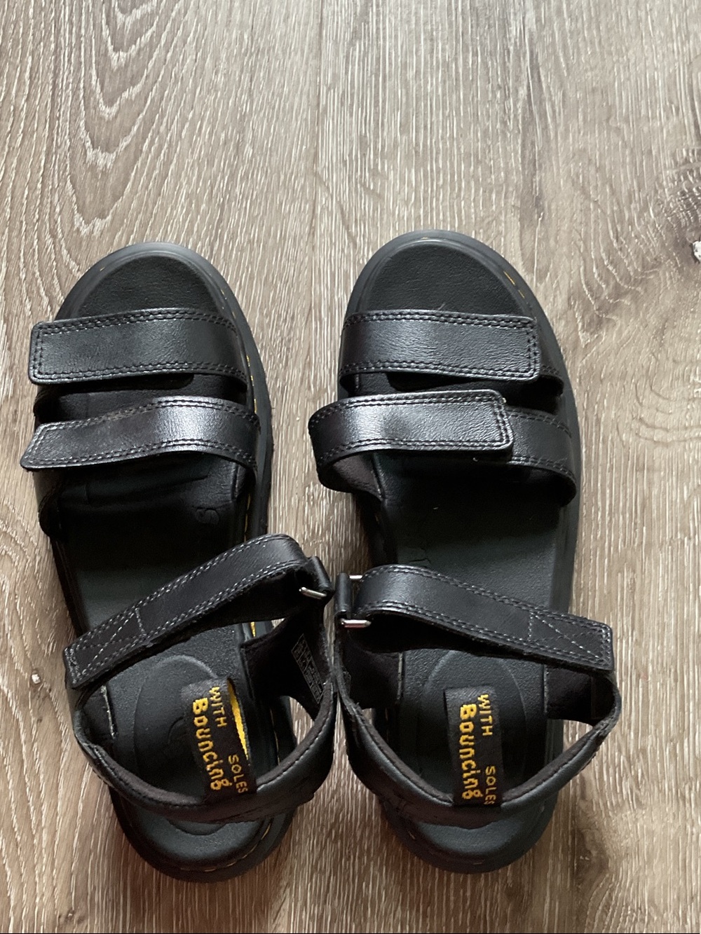 Dr. Martens Klaire Y Black Leather Platform Sandals with Yellow Stitching - Picture 4 of 7